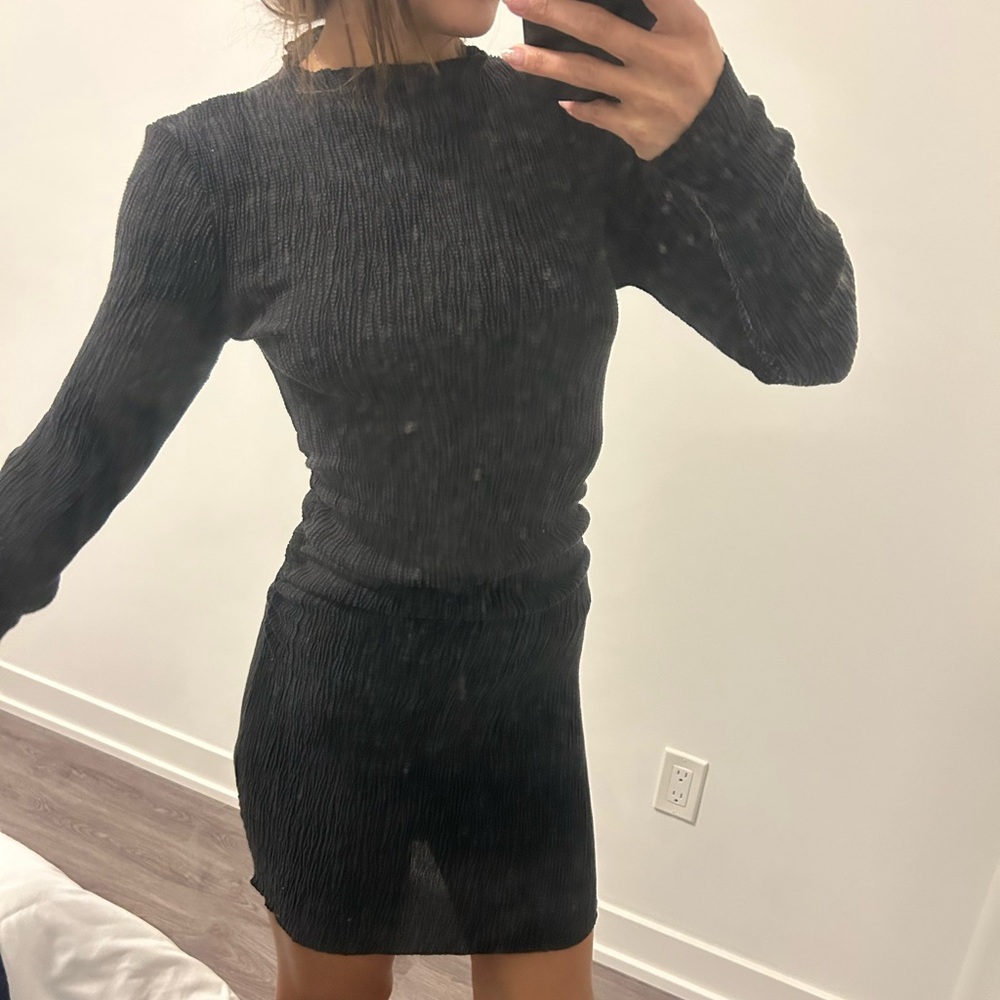 Zara mini Black Ribbed Dress waffle material